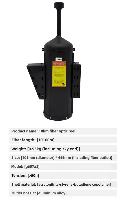 Drones équipés de bobines de fibre optique pour des portées de 3 km, 5 km, 10 km, 15 km, 20 km, 30 km et 40 km.